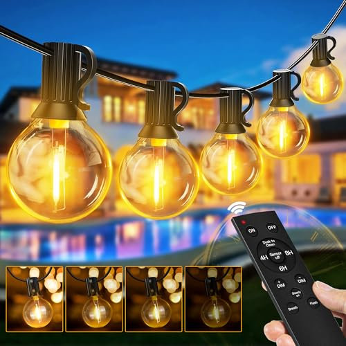 Ollny Festoon Lights Outdoor, 10m Christmas String Lights Mains Powered, 15+1 G40 Shatterproof Bulbs, Connectable Waterproof Garden Fairy Light with RF Remote/Timer/3 Modes for Outside Party Patio