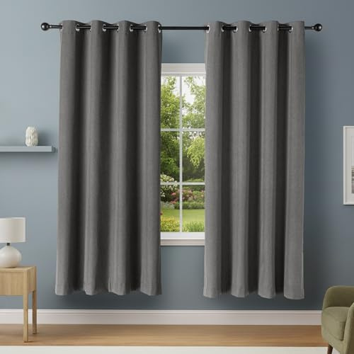Amazon Basics Cortinas 100% Opacas con Ojales, Pack de 2 Unidades, 132 x 213 cm, Negro