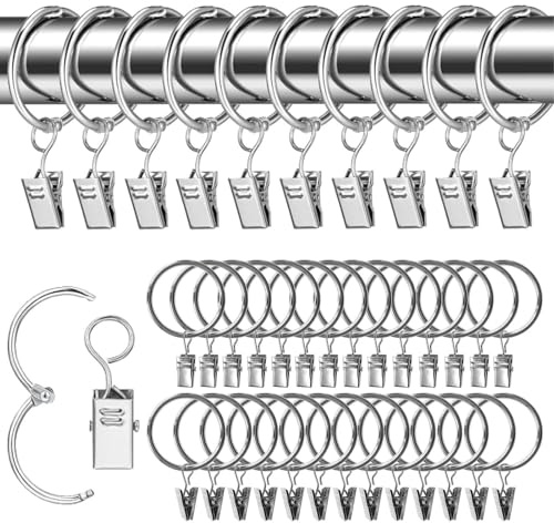 Parthan 40 stycken gardinringar i metall med klämmor, hållbara och rostfria, lämpliga för gardin- och duschdraperistänger, enkel hantering, gardinringar, metallringar för gardinstänger