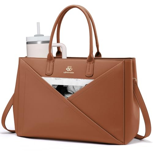 LOVEVOOK Laptoptasche Damen 15,6 Zoll, Handtasche Shopper Tasche Groß, Ledertasche Schultertasche Aktentasche Arbeitstasche Handbags Women Tote Bag für Uni Schule Büro Business