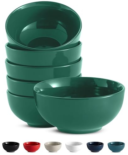 KooK Juego de 6 cuencos de sopa, cuencos de cerámica, aptos para microondas, lavavajillas y congelador, resistente a las astillas, para pasta, ensalada, avena, interior profundo, 20 onzas (verde