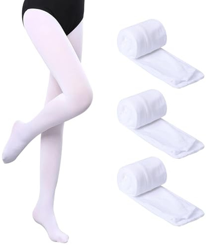 Mayoii 3 paia di collant da bambina 60D opachi per bambini collant sottili elastici per ragazze comodi collant da ragazza, bianco, 80-110