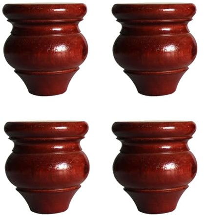 ZHUOZ1T 4er Set Massivholz Möbelbeine Stützbeine Möbelfüße,Eiche Runde Ersatz Sofafüße,Holz Brötchenfüße,für TV-Schrank,Kabinett,Couchtisch,Frühstücksbars,Mit Zubehör (8cm,Rot)