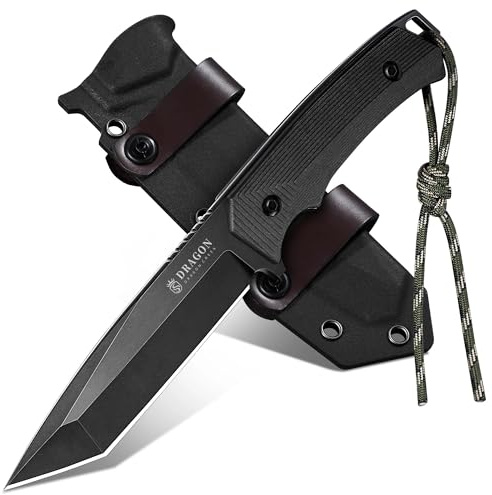 Dragon Creek Outdoor Messer feststehend-Tanto-Klinge aus D10-Stahl, G10 Griff, Kydex-Scheide-Bushcraft Survival Einsatzmesser für Camping & Trekking