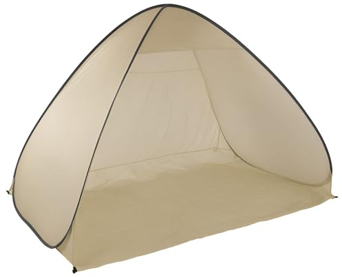 BURI Pop Up Strandmuschel für 2 Personen | Automatisches Wurfzelt mit UV-Schutz | Strandzelt 200x125x110 cm | Tragbares Zelt für Strand, Garten, Camping | Windschutz, Sichtschutz (Beige)