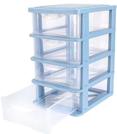 FRCOLOR Organizer Portacosmetici Trasparente Da Scrivania 4 Cassetti, Contenitore Salvaspazio in Plastica Pp Resistente, Scatola Portaoggetti Multifunzione Per Casa e Ufficio