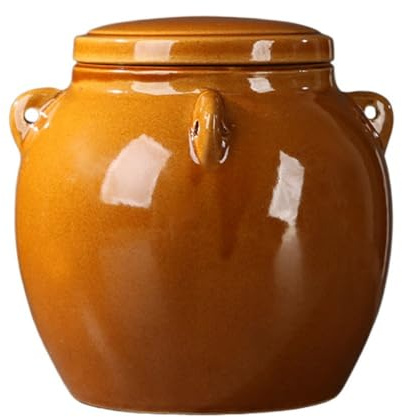 with Airtight Lid,Sauerkraut Jar Pickling Crock Brown Pottery Storage Container for Fermenting, Honey, Grains & Kitchen Pantry Organisation(900ml)