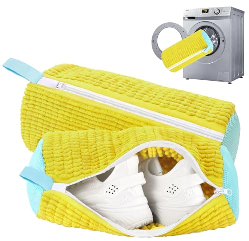 schuhwaschbeutel waschmaschine 2 stiick schuhwaschbeutel waschmaschine - Universell geeignet für Sneaker, Canvas SchuheundandereSchuharten. schuhwaschbeutel Integrierter 360° Reinigungsflaum (gelb)