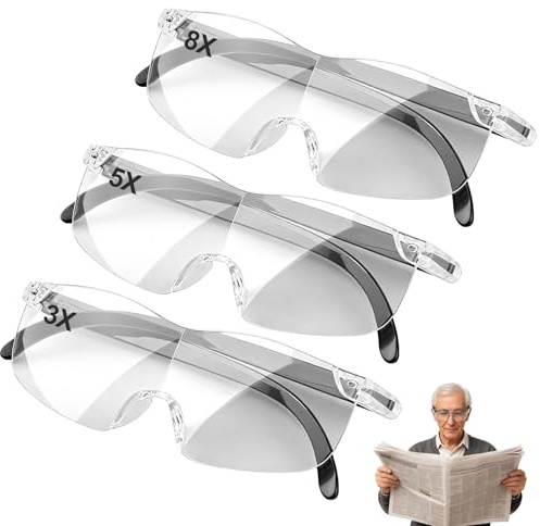 3 Stück Leselupe 300%,500%,800% Vergrößerungsbrille,Lupenbrille für Brillenträger,Vergrößerung Brillengläser für Senioren, Vergrößerungsbrille,Brillenlupe,für Lesen Nähen Sehhilfe,Magnifying Glasses