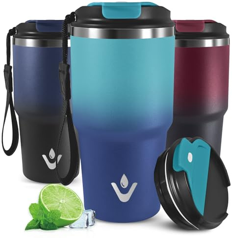 Mujigaga 20oz Tazza Termica, Isolata Sottovuoto, A Prova di Perdite Termos Caffè, Tazza Termica Caffe per Bevande Calde e Fredde, Ermetica Portatile Bicchiere Termico per Ciclismo, Scuola, Viaggio