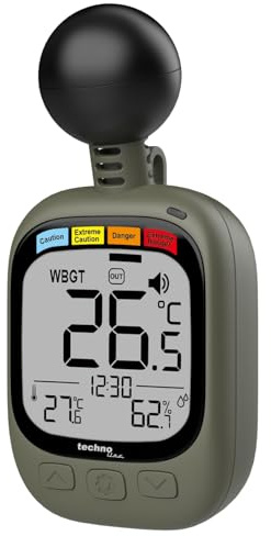 technoline EA 3060 WBGT - Misuratore di stress termico con indicatore di temperatura e umidità, sistema di allarme WBGT, per interni/esterni, funzione di allarme, ideale per sport, lavoro e attività