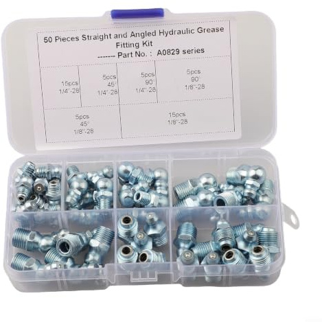 Assorted 50 Piece Grease Nipple Kit Featuring 45 90 180 Degree Fittings Made From Rust Resistant Carbon Steel For Industrial Equipment Maintenance