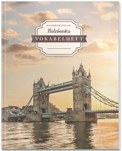 DÉKOKIND Vokabelheft | DIN A4, 84 Seiten, 2 Spalten, Register, Vintage Softcover | Dickes Vokabelbuch | Motiv: England Sunset