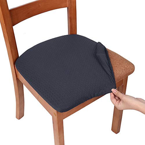 Homaxy Stretch Spandex Jacquard Esszimmerstuhl Sitzbezüge, herausnehmbarer waschbarer Anti-Staub Esszimmerstuhl Sitzkissen Hussen Bezug für Bürostuhl - 4er Set, Dunkles Grau