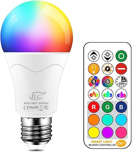 iLC 12W Lampadina Colorate Led RGBW Cambiare colore Lampadina Bianca Calda 2700K E27 Edison RGB LED Lampadina Led a Colori Dimmerabile Telecomando Incluso