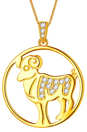 Aurora Tears Widder Halskette 925 Sterling Silber 12 Sternzeichen Anhänger Konstellation Vergoldet Runde Münze Halsketten CZ Horoskop Schmuck für Frauen und Mädchen DP0111B-Y
