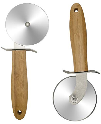 VIKEYHOME Pizzaschneider-Rad, Edelstahl Pizza scharf Pizzaschneider mit ergonomischem rutschfestem Holzgriff, leicht zu reinigen, spülmaschinenfest, ideal für Pizza, Kuchen, Waffeln und Teig Kekse