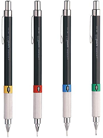 Uni-Ball Uni Mitsubishi Pencil – Druckbleistift Premium M552 nachfüllbar – technisches Zeichnen – mit verstellbarer Skala und Radiergummi – NanoDia-Mine, verschiedene Größen 4-0,3 mm + 0,5 mm + 0,7 mm