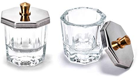 EBANKU 2 Set di Piatti Dappen Vetro con Coperchio Piatto Polvere Unghie Acrilico Liquidi Piatto Dappen con Coperchio in Acciaio Inox Ciotola in Cristallo per Miscelare Liquidi Polvere Strumenti Unghie