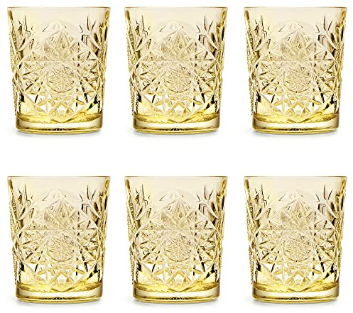Libbey Drinking Glass Hobstar Pale Yellow - 355 ml / 35.5 cl - 6 Pieces - Vintage Design - Dishwasher Safe