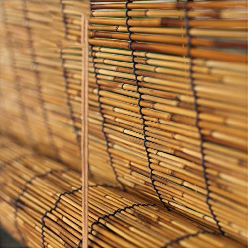 KDDFN Carbonization Reed Curtain,Bamboo Roll up Window Blind,Exterior Roller Shade Outdoor,Handwoven,Breathable,Natural,with Accessories,for Indoor,Outdoor (150 * 180cm/59 * 71in)