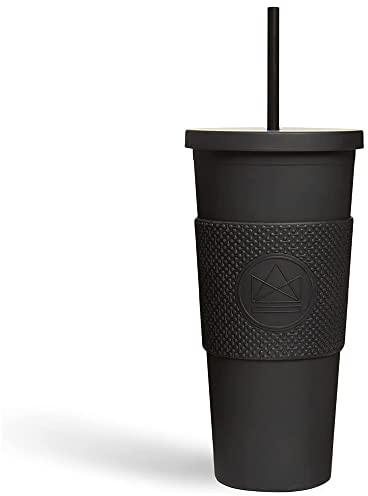 Neon Kactus Double Walled Tumbler | Insulated Travel Cup with Straw and Lid | Acrylic Travel Mug with Silicone Sleeve | For Hot & Cold Drinks | Leakproof, Reusable, Food Grade | Rock Star, 22oz