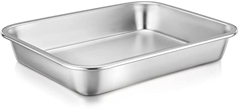 TEAMFAR Bandeja para hornear, bandeja para tartas de acero inoxidable, rectangular, molde para hornear para lasaña, brownie tiramisú, 27 x 21 x 4,5 cm, no tóxico y saludable, apto para lavavajillas