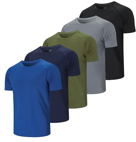 Cimic 5 Pezzi Maglietta Uomo Manica Corta T Shirt Palestra Trekking Running Maglia Traspirante Maglietta Sport Maglie Abbigliamento Estive Padel Sportiva Tshirt 510 Black Grey Green Navy Blue 2XL