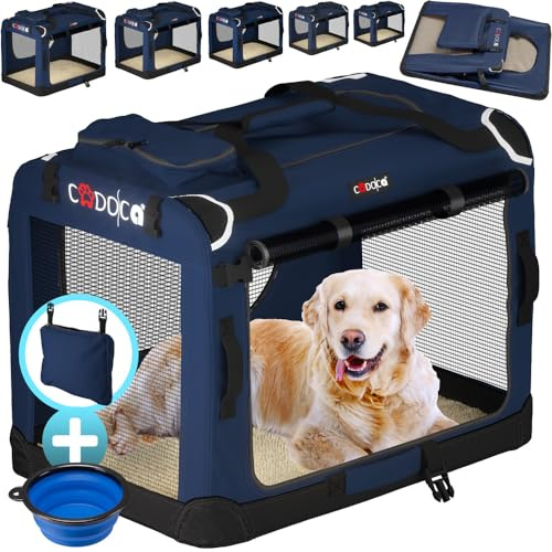 CADOCA® Cage de Transport L Bleu pour Animaux Chien Chat Rongeur Respirant Pliable Sac de Transport Matelas Douillet
