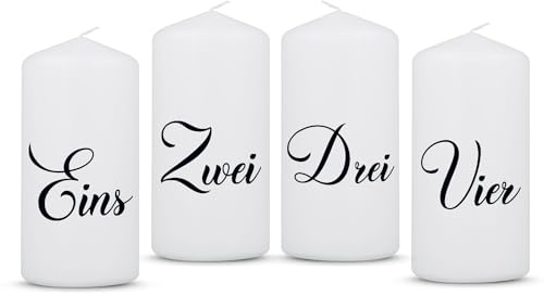 GRAVURZEILE Bedruckte kleine Weihnachtskerze - Advent Ziffern - Kleine Kerzen im 4er Set für den Adventskranz - Dekoration zu Weihnachten - Stumpenkerze 120/58 mm - Farbe: Ausgeschrieben