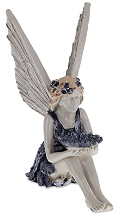 Relaxdays Gartenfee, Gartendeko außen, Elfenfigur, wetterfest & frostsicher, Gartenfigur Teich, Kunststein, blau/beige