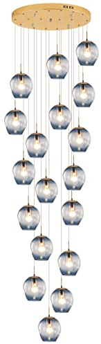 TPMAFF 9.8ft (3m) High Modern 18-Light Chandeliers High Ceiling Raindrop Glass Pendant Light Fixtures Gold Dome Long Chandelier For Foyer Entryway Stairwell Ceiling Lighting