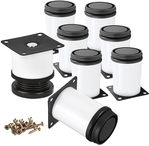 2 Inch / 5cm Metal Furniture Legs, 8Pcs Round Adjustable Stainless Steel Furniture Feet DIY Replacement Support Leg for Table Cabinet Kitchen TV Stand Desk