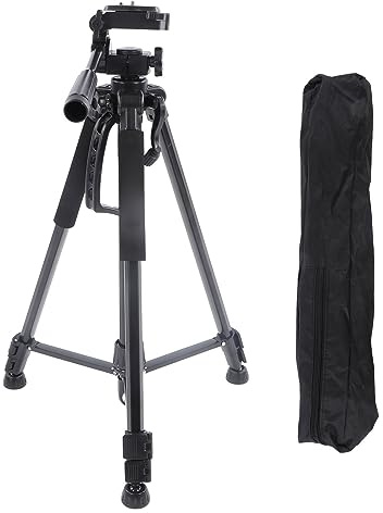 Camera Tripod, Portable Phone Tripod Stand Aluminum Alloy, Extendable Selfie Stick Tripod Phone Holder for Live Streaming Vlogging Recording Black
