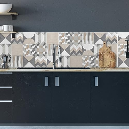 CREARREDA Pannello Paraschizzi Cucina Adesivo da Parete Facile da Applicare Geometric Tiles 180x60cm 100% Made in Italy, Ignifugo e Resistente all'Acqua Paraspruzzi Lavandino in PVC