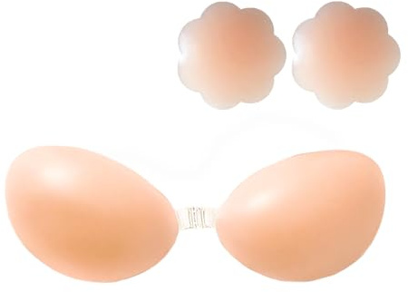 YEJAHY Soutien-Gorge Collant en Silicone, Soutien-Gorge sans Bretelles pour Femme, avec 2 Cache-tétons, Push-up Invisible réutilisable, Soutien-Gorge Dos Nu pour vêtements de fête, Plage (C)