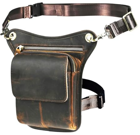 Handadsume Tela Resistente All'acqua + Vera Pelle Moto Equitazione Travel Coscia Borsa per Gambe Marsupio in Vita Per Gli Uomini Donne FB2141