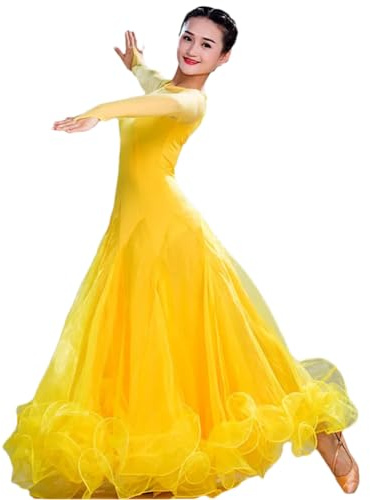 Big Swing Vestito da Valzer Rumba Liscio Abiti da ballo Standard Sociale Abito Moderno Danza Sala Da Ballo Abito, Giallo, S