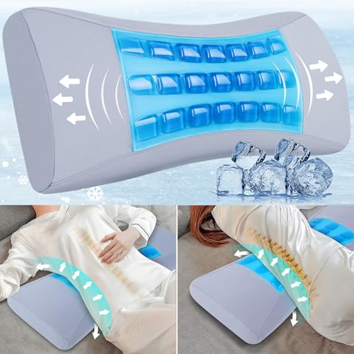 Hydomi Oreiller de soutien lombaire pour lit, oreiller en mousse à mémoire de forme en gel rafraîchissant pour les douleurs dans le bas du dos, coussin de soutien lombaire ergonomique pour le sommeil