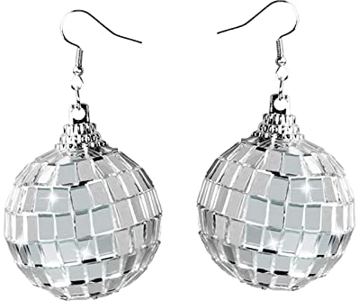 Discokugel Ohrringe Silber 80er-Jahre Disco Kugel Ohrringe, Discokugel Ohrringe,Silber 70er Disco Earrings Thema Party Diskokugel Ohrringe Mädchen Schmuck Accessoires Outfit Damen (B-Silver, One Size)
