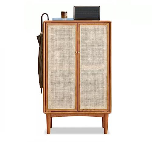 Zapatero de almacenamiento de madera maciza, zapatero de ratán, madera de cerezo, gabinete simple para el porche del hogar, puerta de la sala de estar, gabinete de almacenamiento, gabinete del porche
