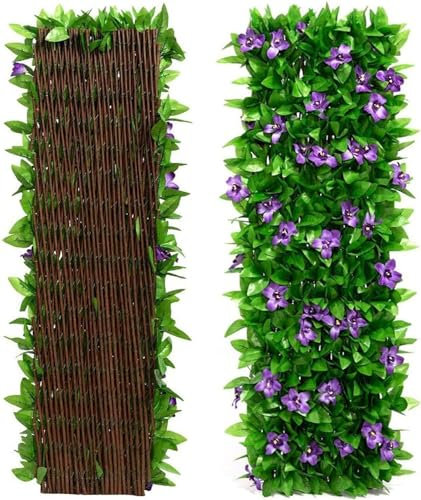 Haie Artificielle avec Fleurs, clôture d'intimité Extensible en Fausses Feuilles de Lierre, Panneaux de Treillis de Jardin avec Feuilles, Protection de Jardin pour clôture, Patio, décoration Murale