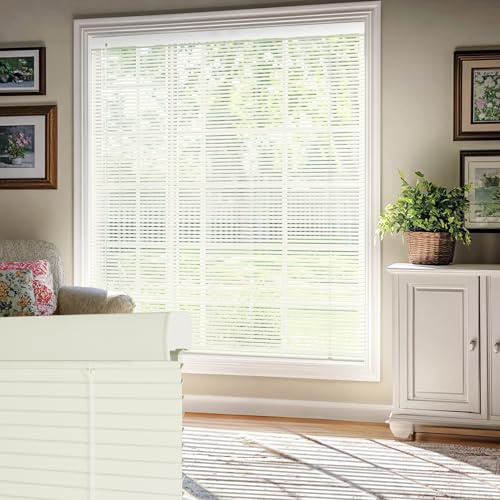 HOTSOON 100% Privacy Aluminum Mini Blinds for Windows Cordless Room Darkening Venetian Blinds Anti-UV Waterproof 1 L-Shaped Slats Horizontal Shades for Home, Beige, Custom Size