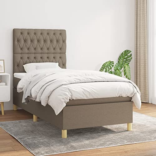CKioict Palettenbett Modernes Bettgestell Jugendbett Boxspringbett mit Matratze Taupe 90x200 cm StoffGeeignet für Arbeitszimmer, Wohnzimmer, Hotel