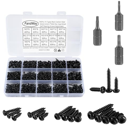 FandWay 760 Pieces Torx Vis Autotaraudeuses à Tête Ronde M2/2.3/M2.6/M3 Petites Vis à Tête Bombée Torx à Bois,Acier au carbone Oxyde Noir Vis à Tôle Autoperceuses Entièrement Fileté Avec 3 Clé.