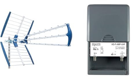 EDISION TALOS 18db Antenne Trinappe extérieure UHF 21-48 Terrestre, Filtre 5G LTE intégré & HD-Line Préamplificateur de mât UHF terrestre TNT Gain 38dB