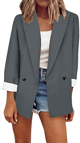 Blazer Donna Elegante Nero Estivo Blazer Donna Festivo Lungo Blazer Donna Elegante Estate Leggeri Affari Ufficio Lavoro Leggero Giacca Lunga Blazer Da Donna Con Tasca E Bottoni