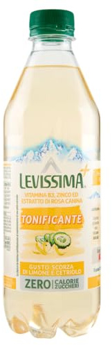 Levissima+, Acqua Tonificante Vitamina B3 Zinco ed Estratto di Rosa Canino, Gusto Scorza di Limone e Cetriolo Zero Zuccheri e Calorie 3 Bottiglie da 50 cl