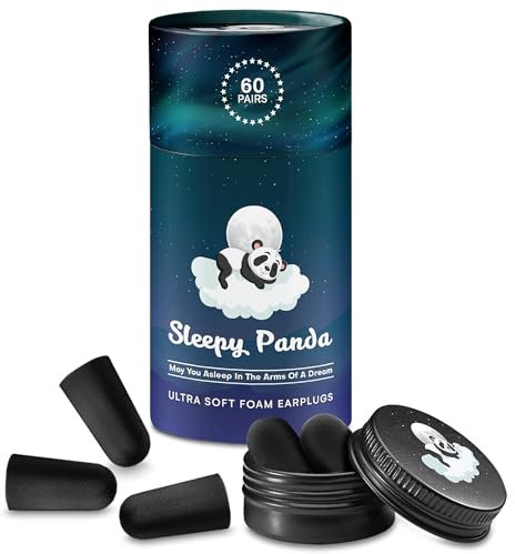 Ear Plugs for Sleep, The Best Noise Cancelling Foam Ear Plugs for Sleeping, 60 Pairs 38DB Highest SNR by Sleepy Panda, New & Upgraded Reusable & Custom Fit Super Soft Earplugs (Black Eclipse)