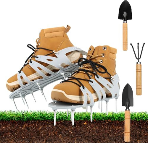 Zapatos de aireación de césped con herramientas de jardín de 5,7 cm de largo, para escarificador de césped autonivelante y aireador de dientes huecos, aireador de semillas de suelo para césped